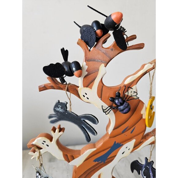 Wooden Halloween tree ornament ghost cat spider decor unique very unique - Picture 3 of 10